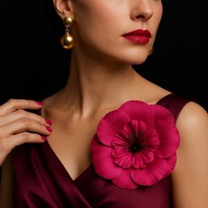 Vintage M.S. Schmalberg Fuchsia Silk Flower Brooch Couture New York